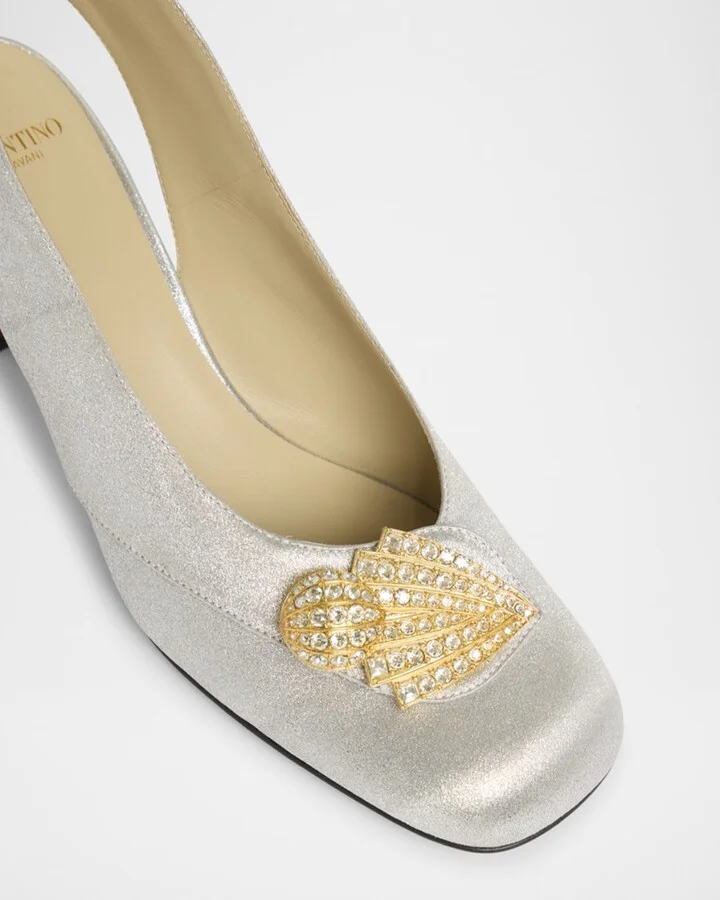 Adamantine Logo Leather Slingback Pumps - Image 5