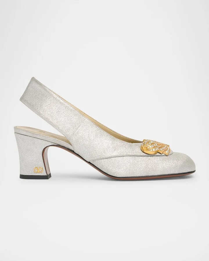 Adamantine Logo Leather Slingback Pumps