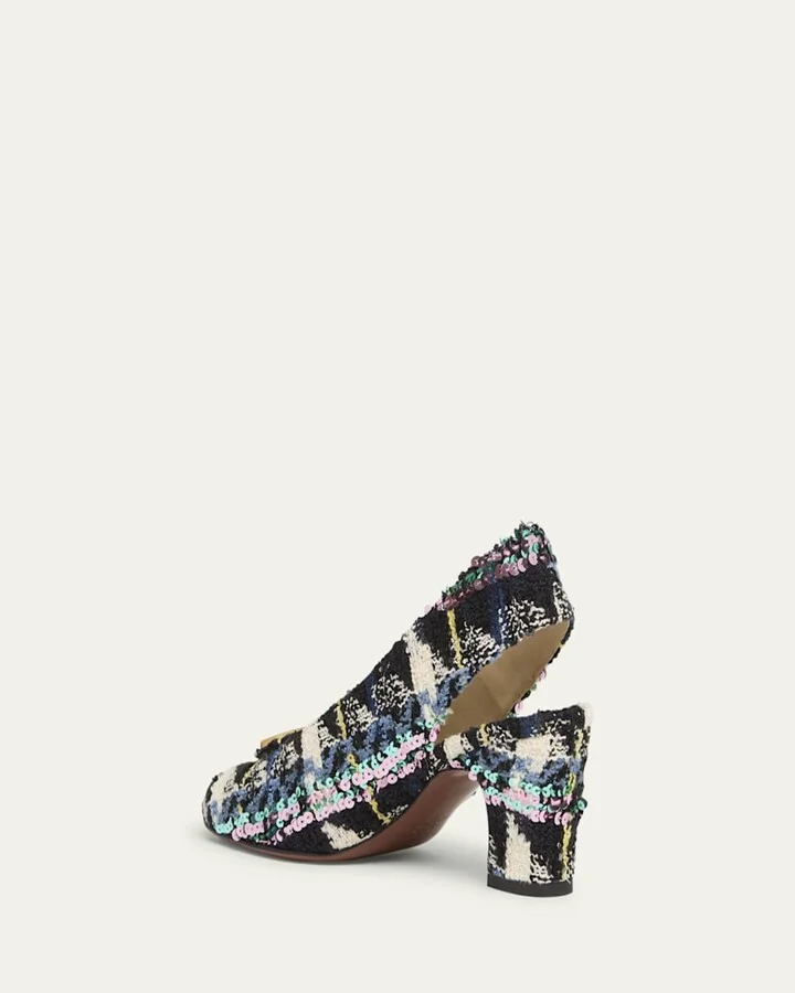 Adamantine Shiny Tweed Slingback Pumps - Image 3