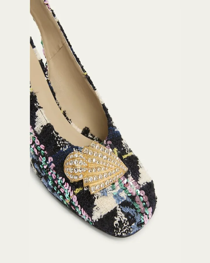 Adamantine Shiny Tweed Slingback Pumps - Image 4
