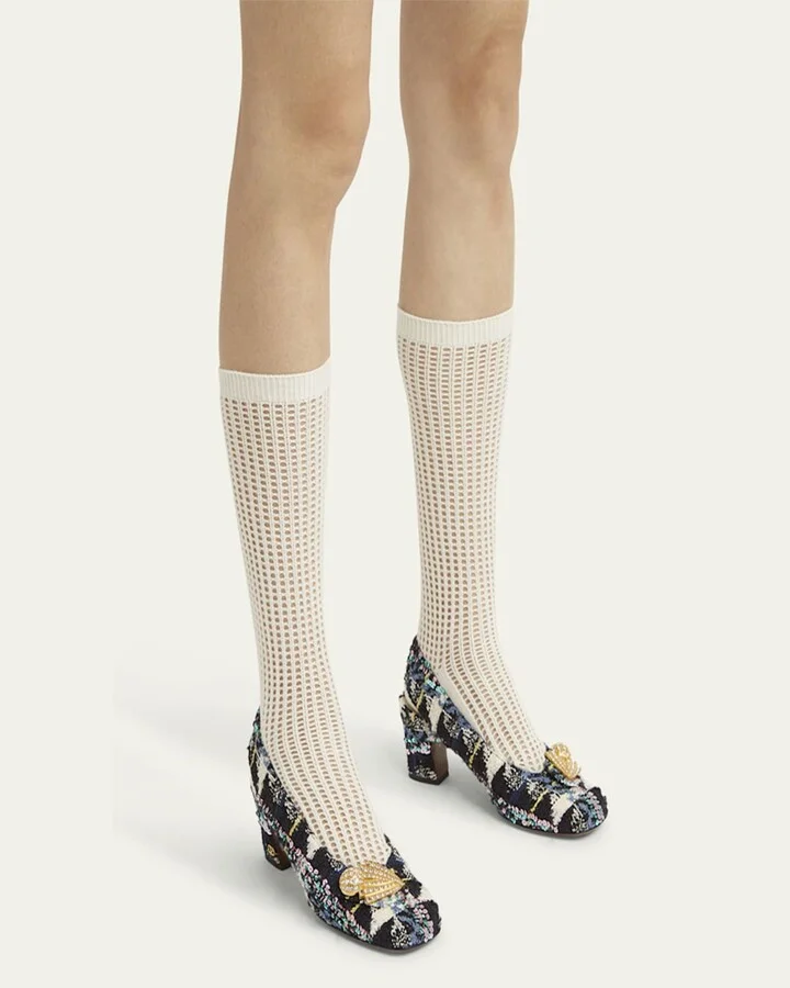 Adamantine Shiny Tweed Slingback Pumps - Image 5