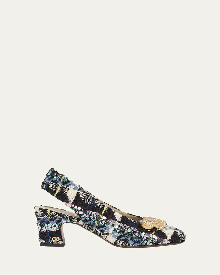 Adamantine Shiny Tweed Slingback Pumps