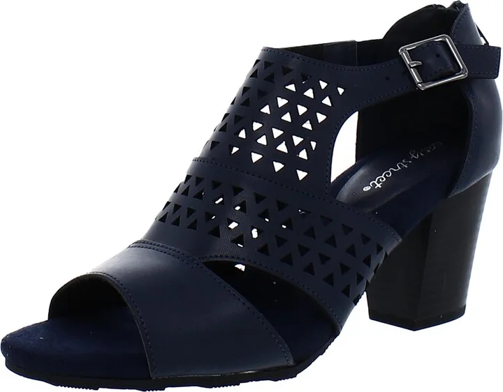 Adara Womens Faux Leather Laser Cut Block Heels