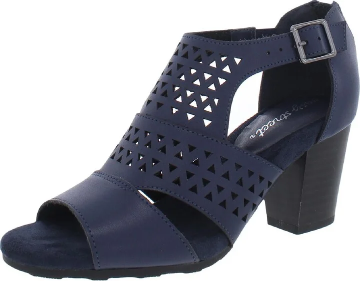 Adara Womens Faux Leather Perforated Heel Sandals