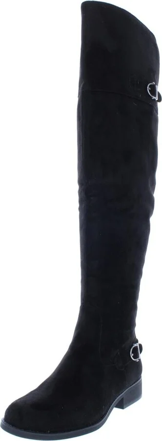 Adarra Womens Buckle Stacked Heel Over-The-Knee Boots