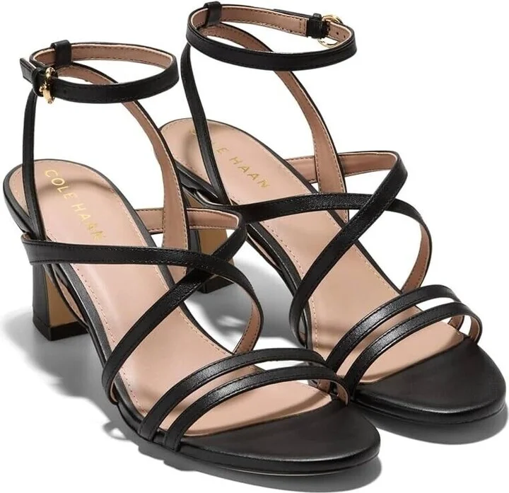 Addie Sandals Women's US 9 Black Leather Round Toe Ankle Strap KHD1466
