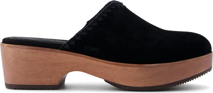Addison Black Suede Deco Stitch Clog Heel