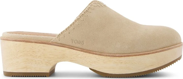 Addison Natural Suede Deco Stitch Clog Heel