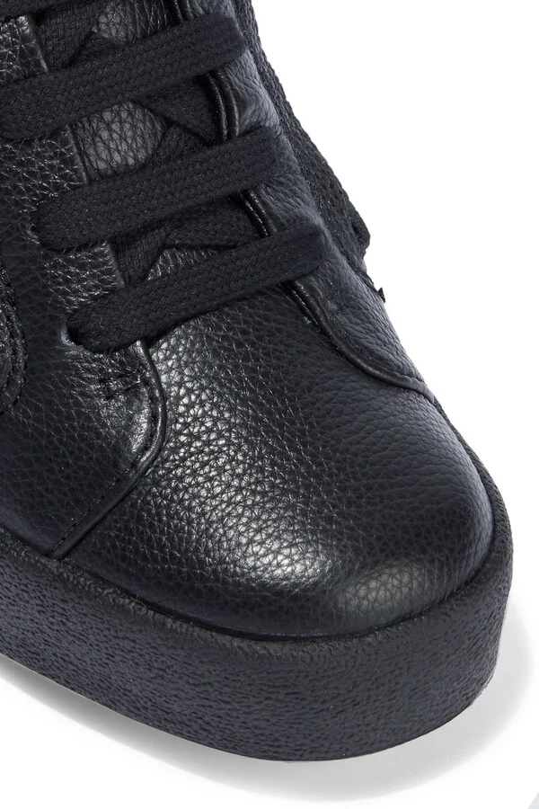 Addy shearling-lined pebbled-leather wedge sneakers - Image 4