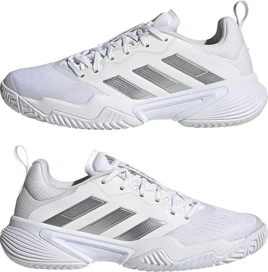 adidas Barricade Tennis Shoes Women's Shoes Footwear White/Silver Metallic/Grey One : 5 B - Medium, Textile/Synthetic - Image 4