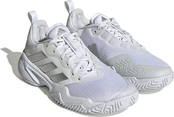 adidas Barricade Tennis Shoes Women's Shoes Footwear White/Silver Metallic/Grey One : 5 B - Medium, Textile/Synthetic