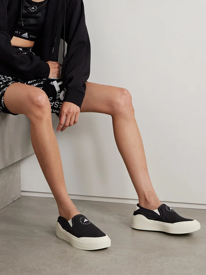adidas by Stella McCartney - Court Logo-print Rubber-trimmed Canvas Sneakers - Black - Image 2