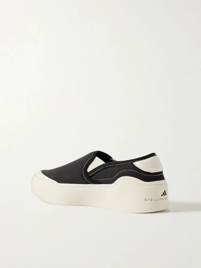 adidas by Stella McCartney - Court Logo-print Rubber-trimmed Canvas Sneakers - Black - Image 3