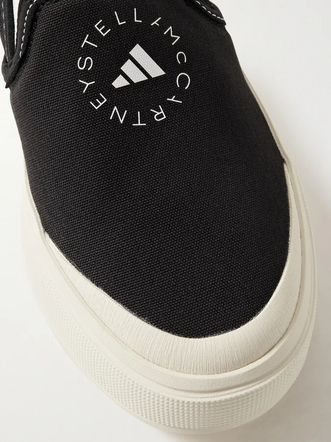 adidas by Stella McCartney - Court Logo-print Rubber-trimmed Canvas Sneakers - Black - Image 4