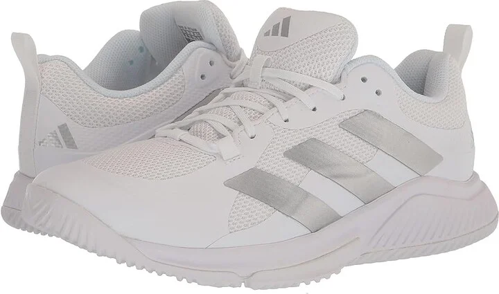 adidas Court Team Bounce 2.0 Volleyball Shoes Women's Volleyball Shoes White/Silver Metallic : 9 B - Medium, Synthetic/Textile