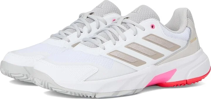 adidas Courtjam Control 3 Tennis Shoe Women's Tennis Shoes White/Iron Metallic/Lucid Red : 10 M, Faux Leather/Textile