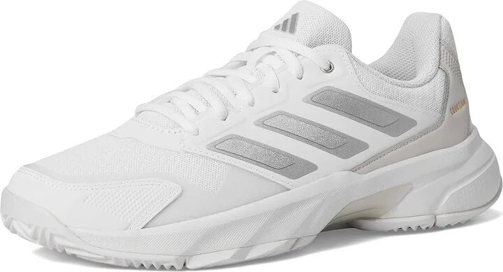 adidas Courtjam Control 3 Tennis Shoe Women's Tennis Shoes White/Silver Metallic/Grey : 6.5 M, Faux Leather/Textile - Image 5