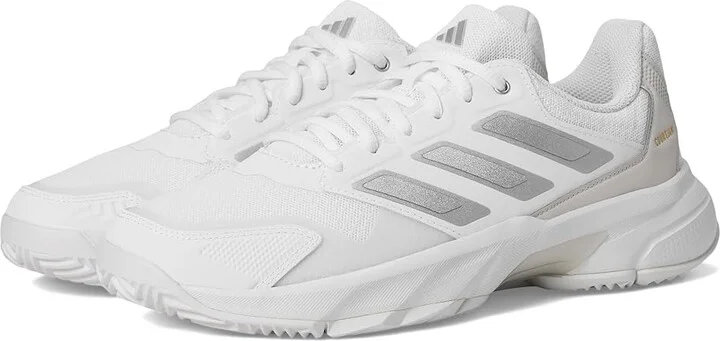 adidas Courtjam Control 3 Tennis Shoe Women's Tennis Shoes White/Silver Metallic/Grey : 6.5 M, Faux Leather/Textile