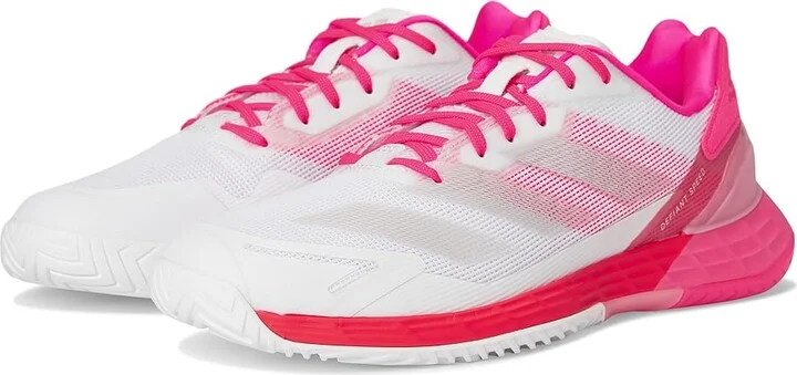adidas Defiant Speed 2 Tennis Shoes Women's Tennis Shoes White/Champagne Metallic/Lucid Pink : 5.5 B - Medium, Rubber