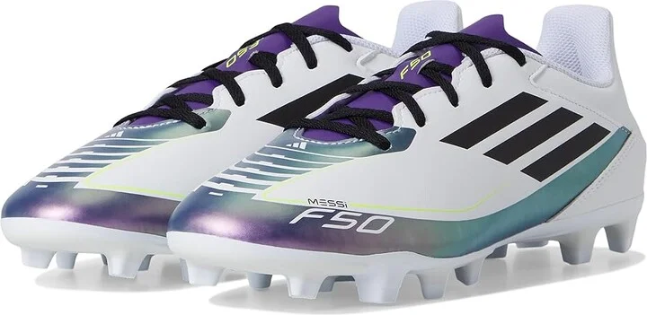 adidas F50 Club Messi Football Boots Flexible Ground Soccer Cleats Men's Soccer Shoes White/Black/Unity Purple : Men's 12 - Women's 13 Medium