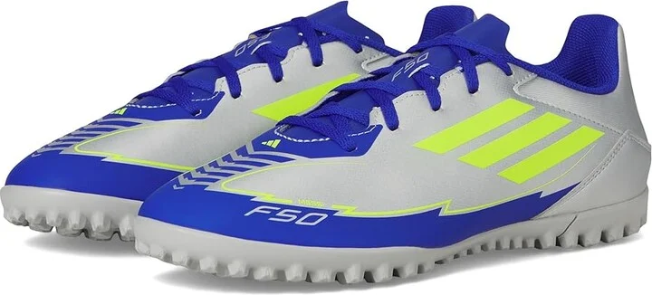 adidas F50 Club Turf Messi Soccer Cleats Soccer Shoes Silver Metallic/Solar Yellow/Lucid Blue : Men's 13 - Women's 14 Medium, Synthetic