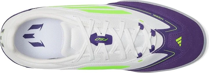 adidas F50 Freestyle 24 Messi Indoor Soccer Cleats Soccer Shoes White/Lucid Lemon/Unity Purple : Men's 11.5 - Women's 12.5 Medium, Suede - Image 2