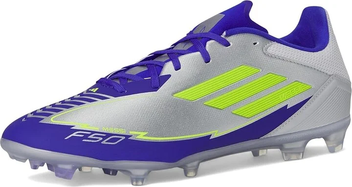 adidas F50 League Messi Firm Ground/Multi Ground Soccer Shoes Silver Metallic/Solar Yellow/Lucid Blue : Men's 11 - Women's 12 Medium, Rubber - Image 5