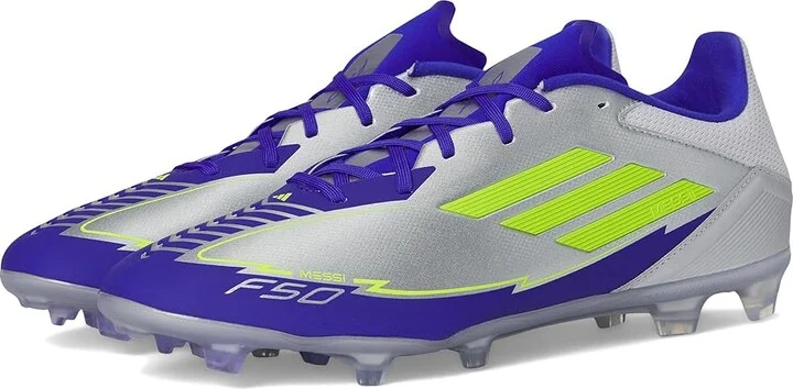 adidas F50 League Messi Firm Ground/Multi Ground Soccer Shoes Silver Metallic/Solar Yellow/Lucid Blue : Men's 11 - Women's 12 Medium, Rubber