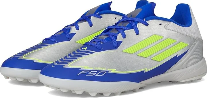 adidas F50 League Messi Turf Soccer Shoes Silver Metallic/Solar Yellow/Lucid Blue : Men's 12 - Women's 13 Medium, Rubber