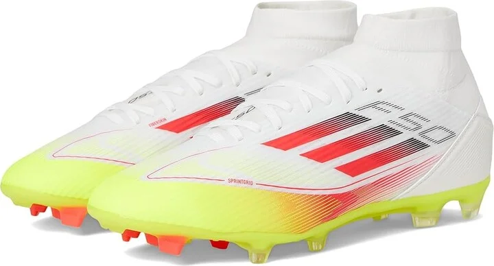 adidas F50 League Mid Top Firm Ground/Multi Ground Soccer Cleats Women's Soccer Shoes White/Lucid Red/Solar Yellow : 12 B - Medium