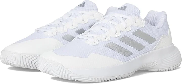 adidas Game Court 2 Tennis Shoes Women's Shoes White/Silver Metallic : 9.5 B - Medium, Textile/Synthetic