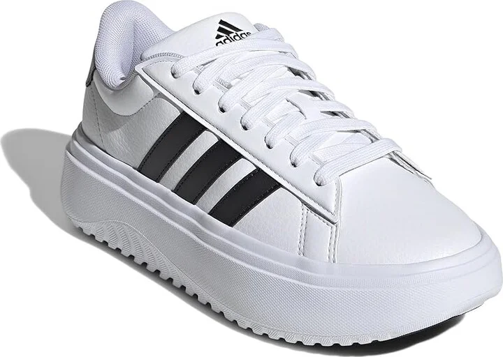 adidas Grand Court Platform Women's Shoes White/Black/Black : 9.5 B - Medium, Leather/Rubber/Suede