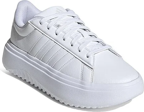 adidas Grand Court Platform Women's Shoes White/White/Crystal White : 10 B - Medium, Leather/Rubber/Suede