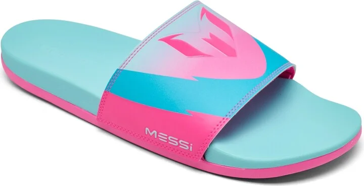 Adidas Men's Adilette Comfort Messi Slide Sandals from Finish Line - Flash Aqua, Pink