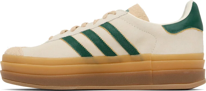 adidas Originals Beige & Green Gazelle Bold Sneakers - Image 3