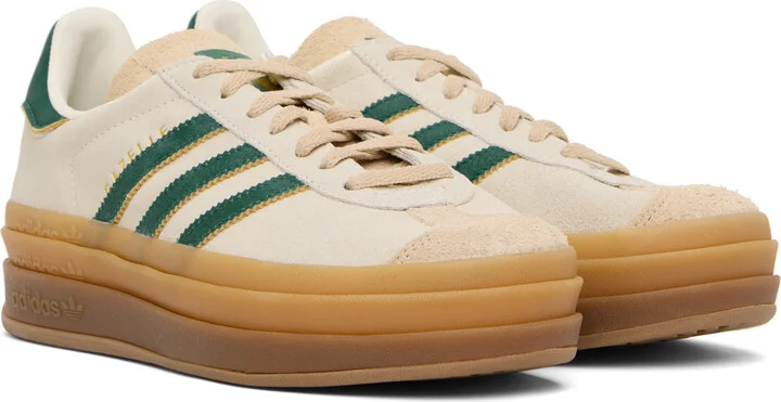 adidas Originals Beige & Green Gazelle Bold Sneakers - Image 4