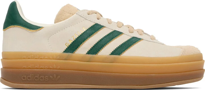 adidas Originals Beige & Green Gazelle Bold Sneakers