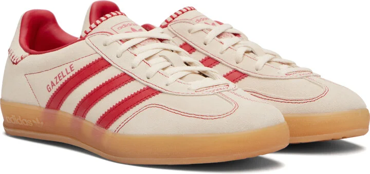 adidas Originals Beige & Red Gazelle Indoor Sneakers - Image 4
