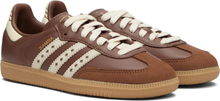 adidas Originals Brown & Off-White Samba OG Sneakers - Image 4