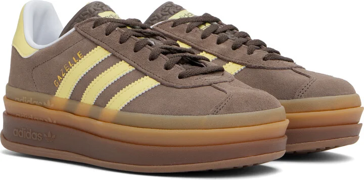 adidas Originals Brown & Yellow Gazelle Bold Sneakers - Image 4