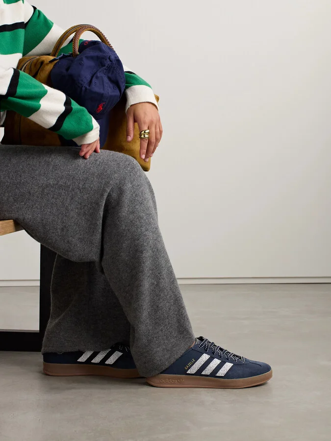 adidas Originals - + Clot Gazelle Suede-trimmed Beaded Leather Sneakers - Blue - Image 2