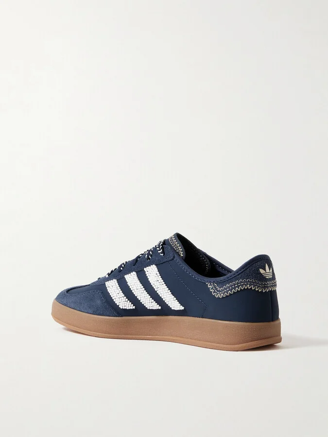 adidas Originals - + Clot Gazelle Suede-trimmed Beaded Leather Sneakers - Blue - Image 3