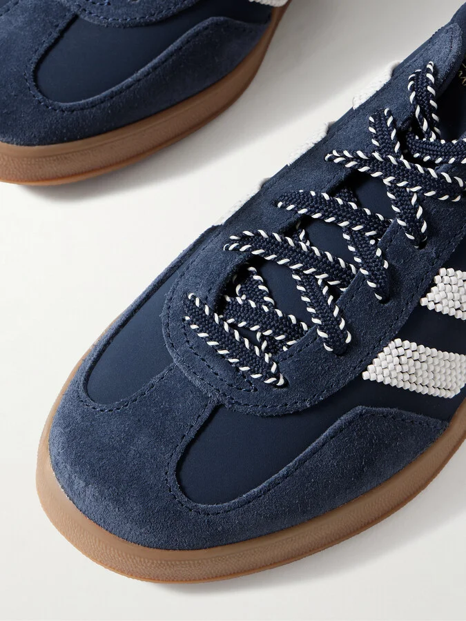 adidas Originals - + Clot Gazelle Suede-trimmed Beaded Leather Sneakers - Blue - Image 4