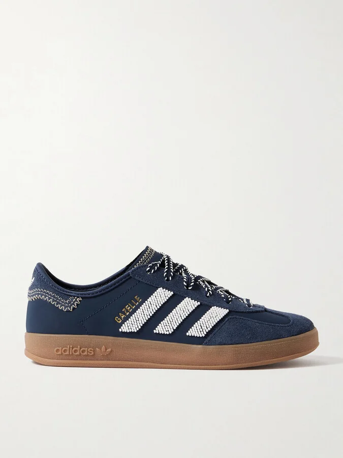 adidas Originals - + Clot Gazelle Suede-trimmed Beaded Leather Sneakers - Blue