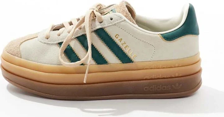 adidas Originals Gazelle Bold sneakers in beige and green - Image 2