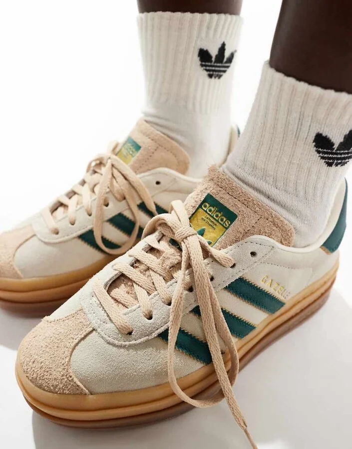 adidas Originals Gazelle Bold sneakers in beige and green - Image 4