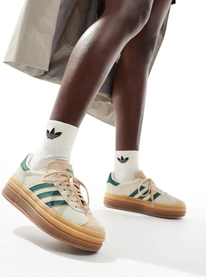 adidas Originals Gazelle Bold sneakers in beige and green