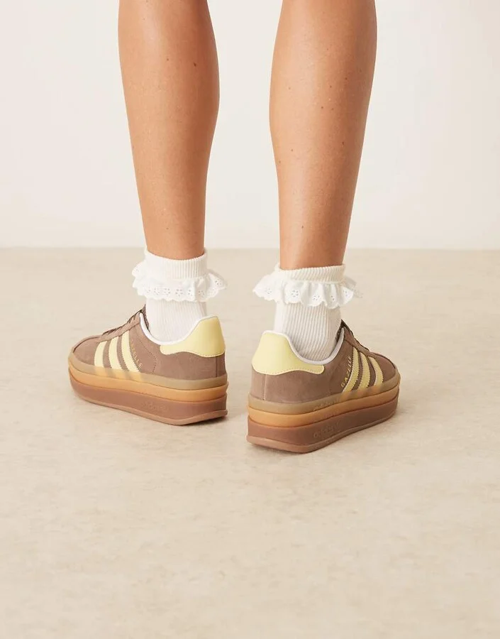 adidas Originals Gazelle Bold sneakers in brown and yellow - Image 3