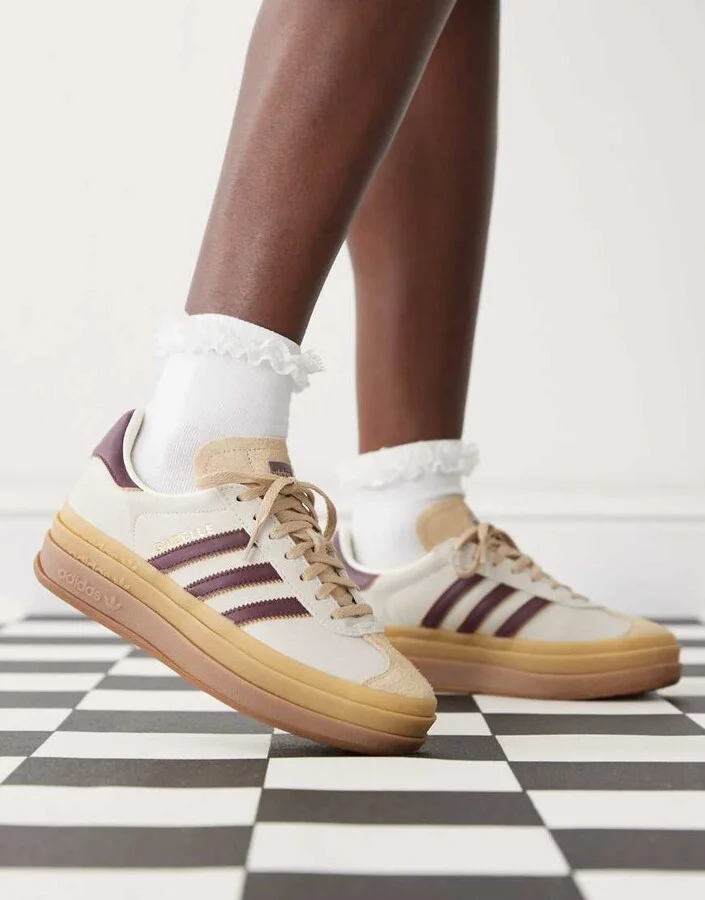 adidas Originals Gazelle Bold sneakers in cream and burgundy