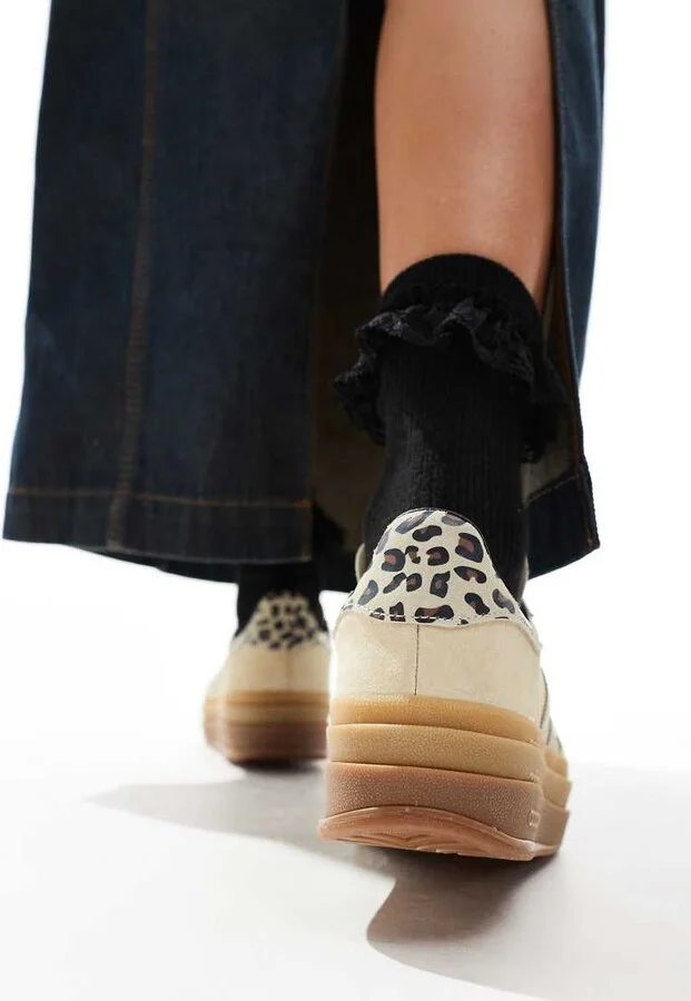 adidas Originals Gazelle Bold sneakers in cream and leopard stripes - Image 3